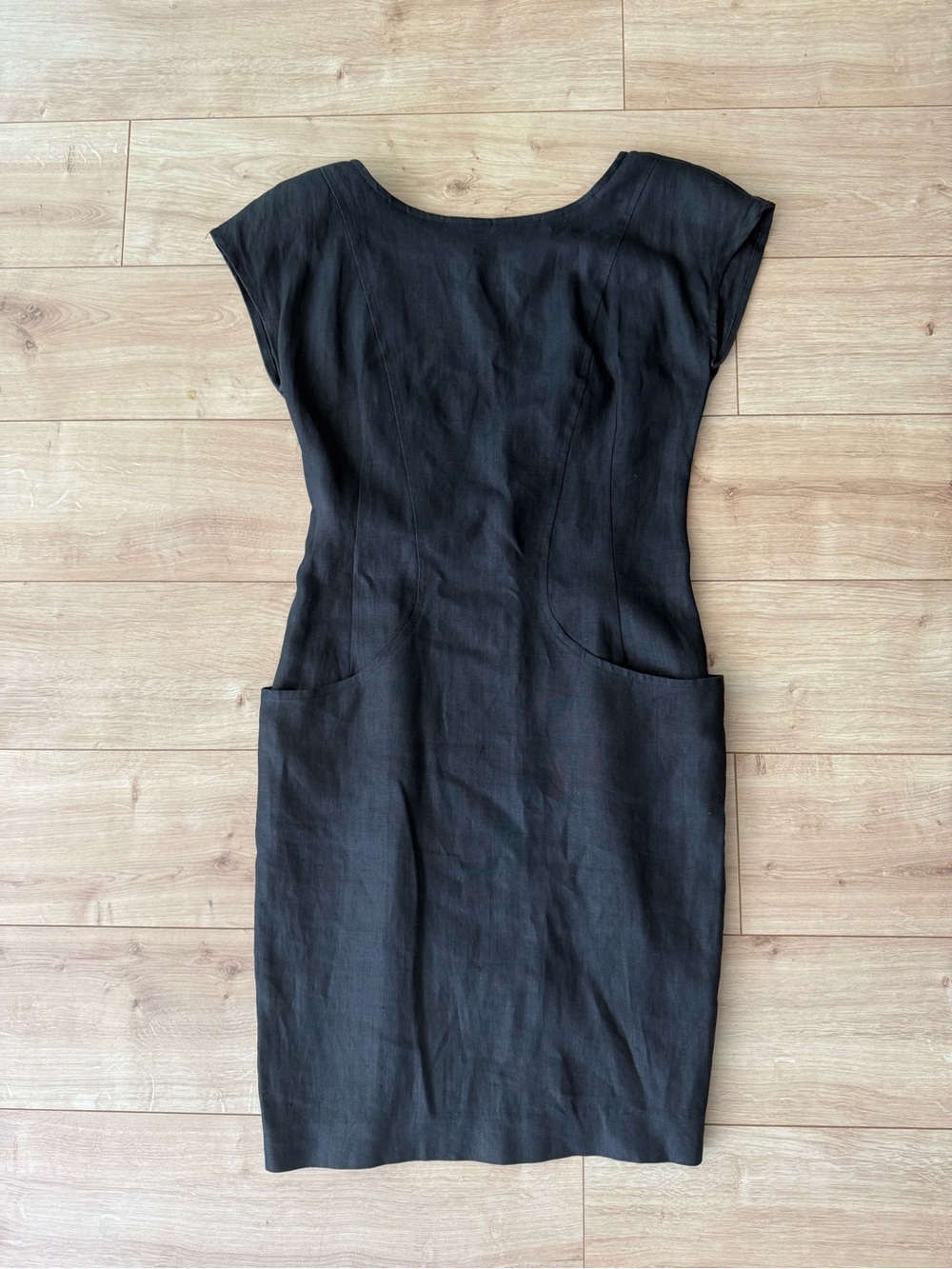 Vintage Andrea Jovine Linen Dress Black Minimalist Sheath Button Back 6